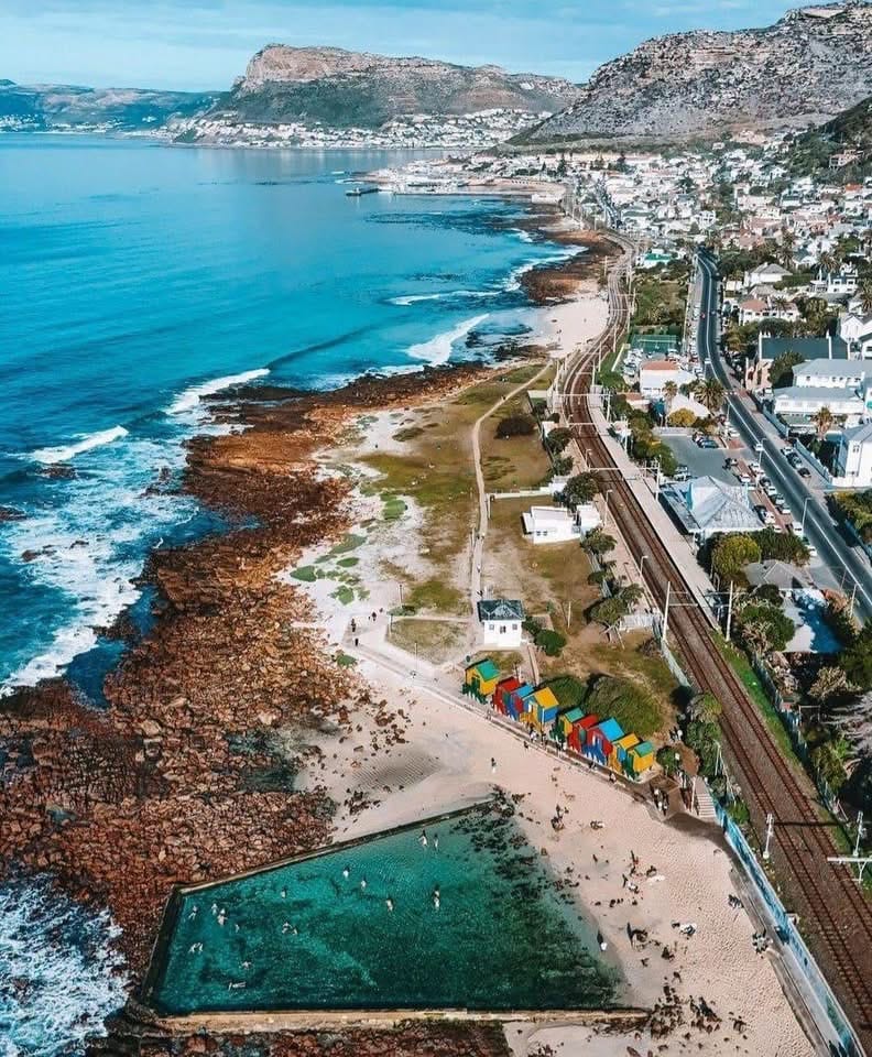 Aerial view of False Bay and St James Tidal Pool in Cape Town's Deep South